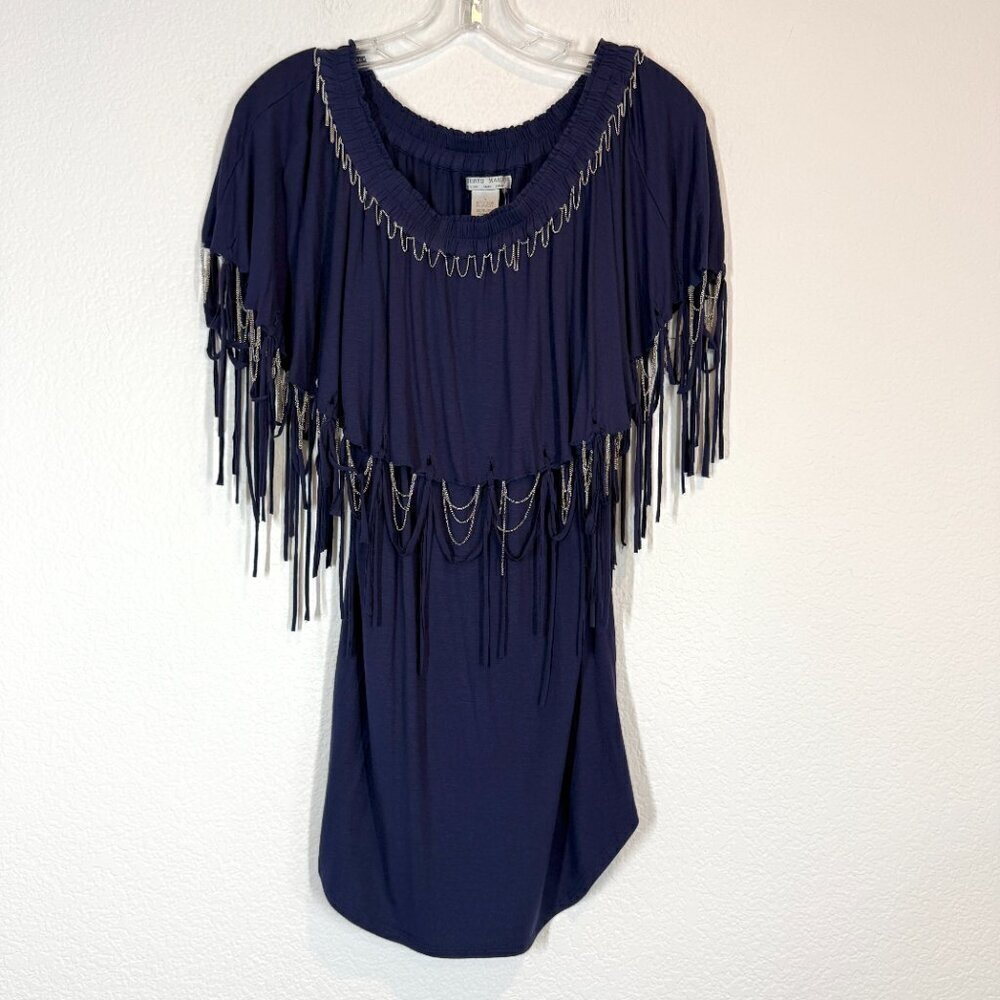 Alberto Makali Y2K Fringe Chain Tunic Top Blue Large